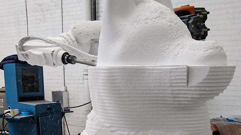 7 axis CNC robot carving a foam sculpture