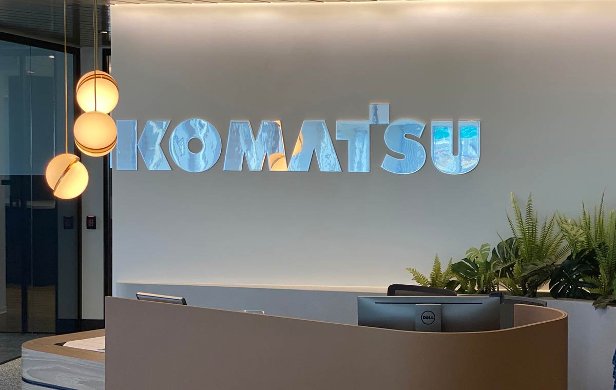 Komatsu's office displays the use of environmental branding in corporate interiors