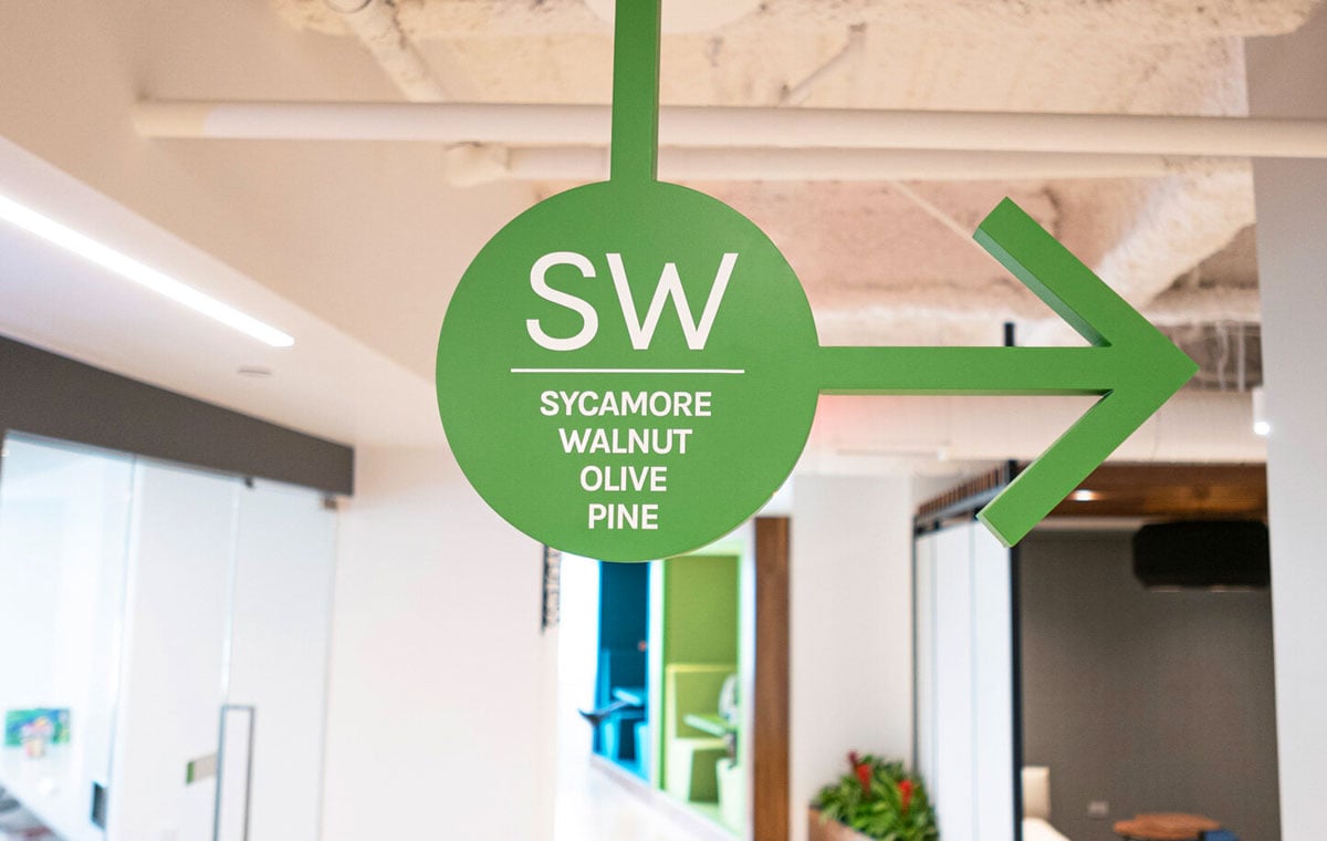 Wayfinding signage in corporate interiors