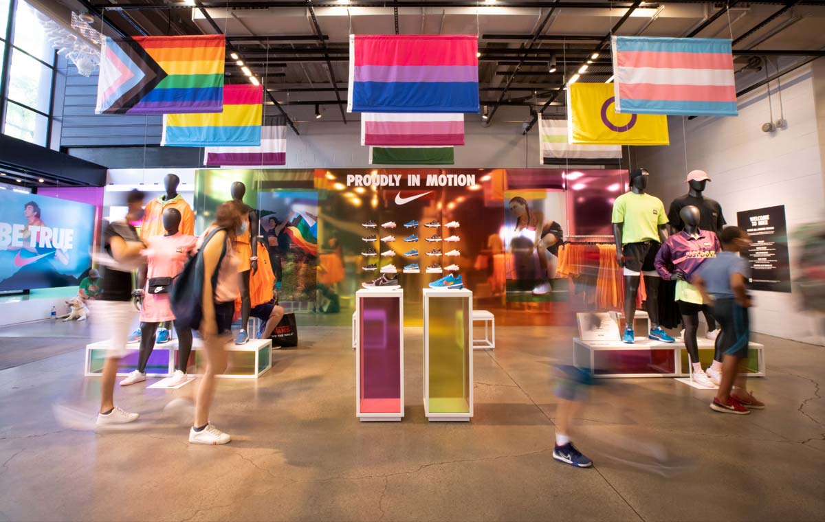 A colorful retail brand activation for Nike during Pride Month