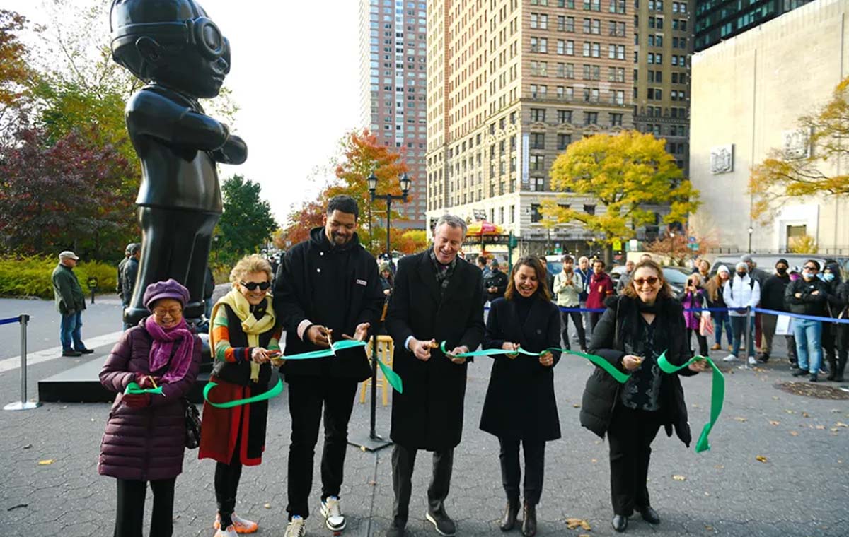 Ribbon cutting at the Flyboy Battery Park public art installation